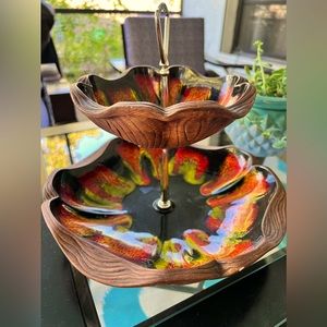 Vintage USA Pottery 2-Tier Candy Dish